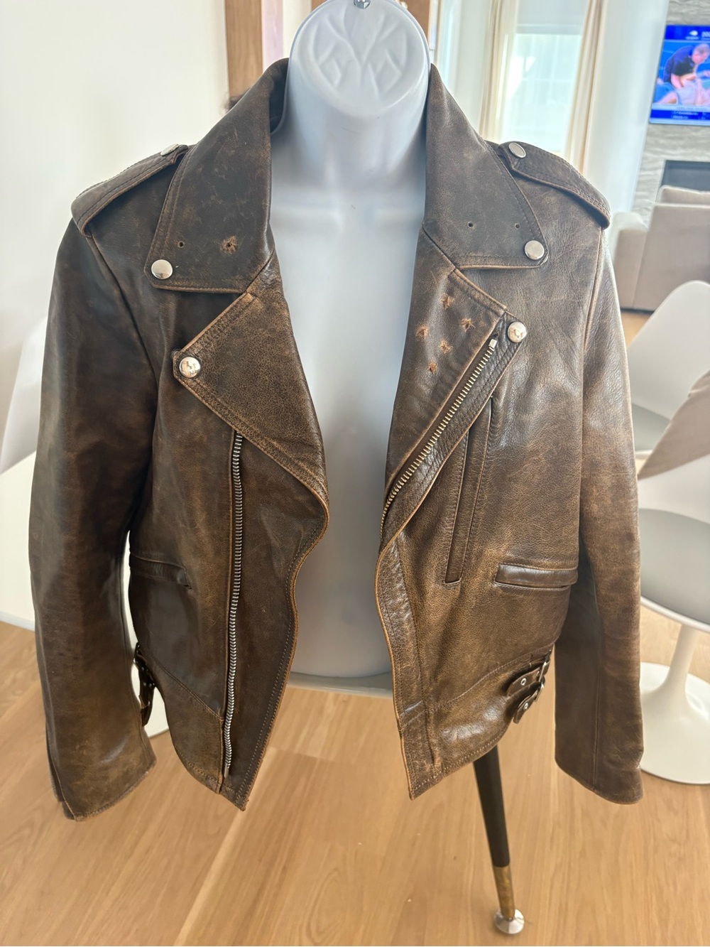 Golden Goose couture Brown Distressed Leather Biker Jacket Italian rare